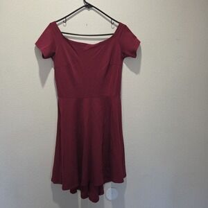 Sarin Mathews Womens Burgundy Fit & Flare Dress Side Zip Square Neck Sz S Ruffle